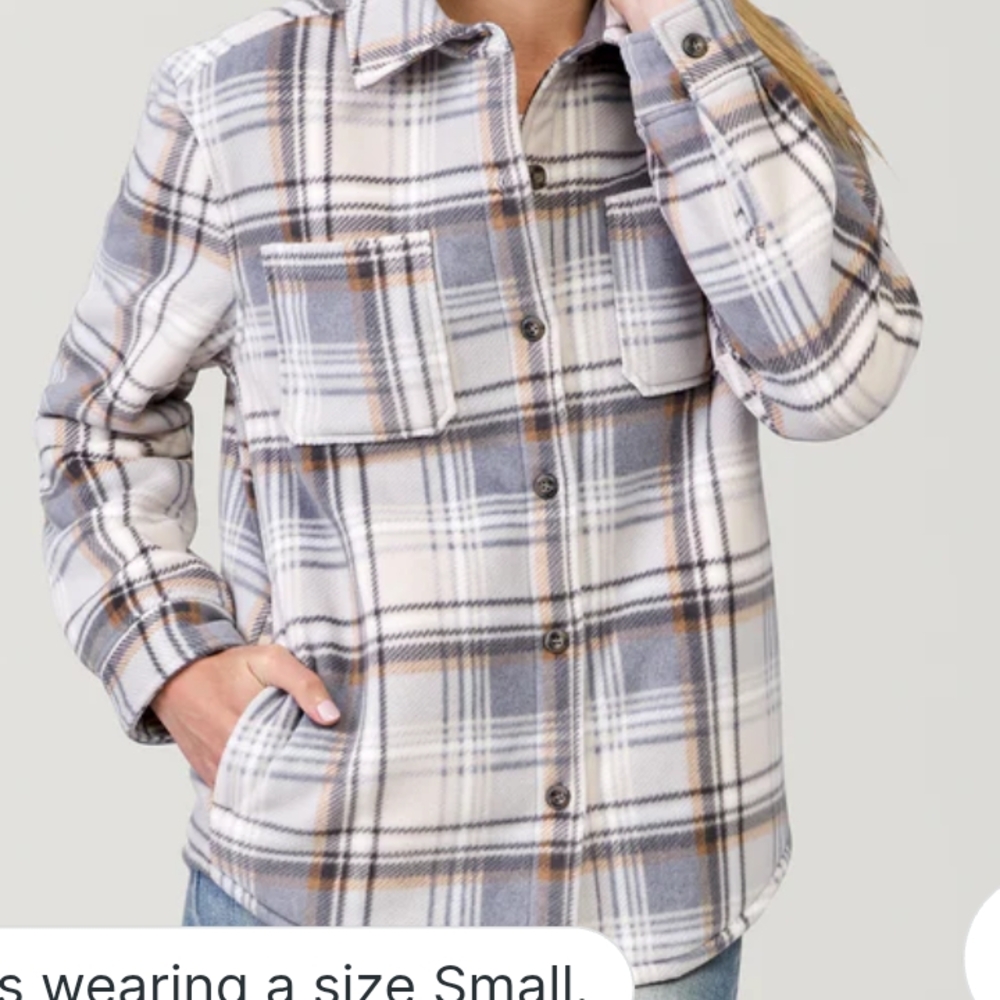 Free country Plaid white Ane Blue Fleece jacket